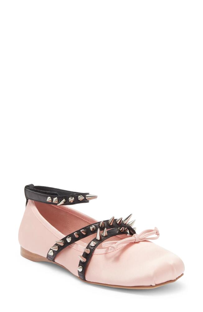 Jeffrey Campbell Choreo Ankle Strap Ballet Flat in Pink Satin Black Silver Cover