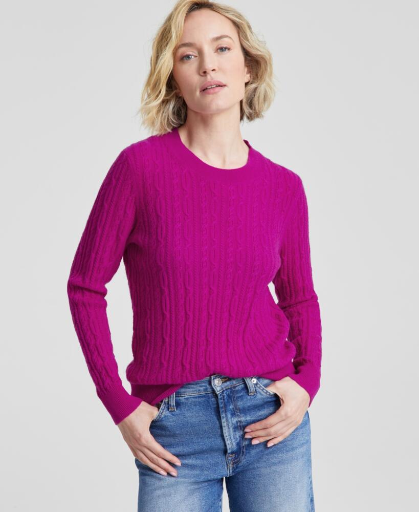 Charter Club Women's 100% Cashmere Cable-Knit Crewneck Sweater, Created for Macy's - Fushia Flirt Cover