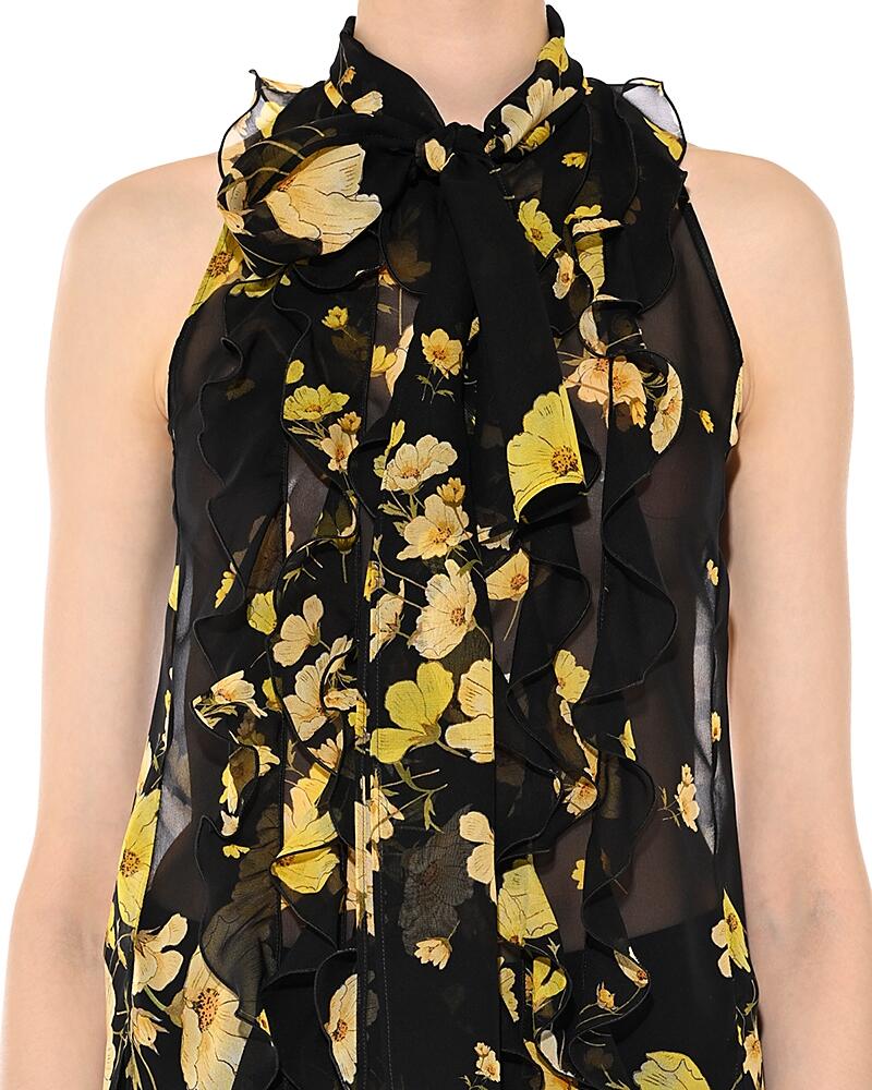 Giambattista Valli Sleeveless Silk Anemone Print Tie Neck Blouse Cover