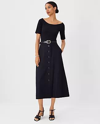 Ann Taylor Linen Blend Button Midi Skirt Cover