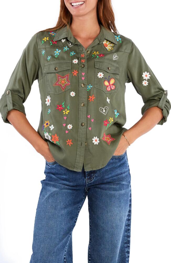 Billy T Sketchbook Embroidered Button-Up Shirt in Soft Olive Cover