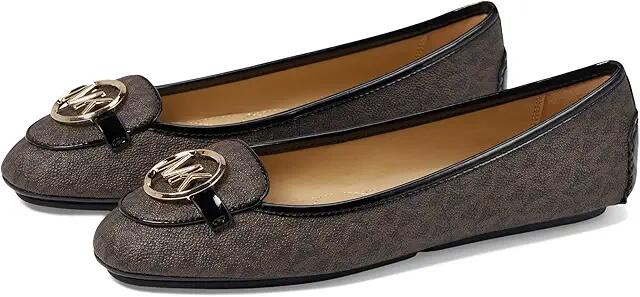 MICHAEL Michael Kors Lillie Moc (Brown Mini MK Logo Semi Lux/Patent) Women's Shoes Cover