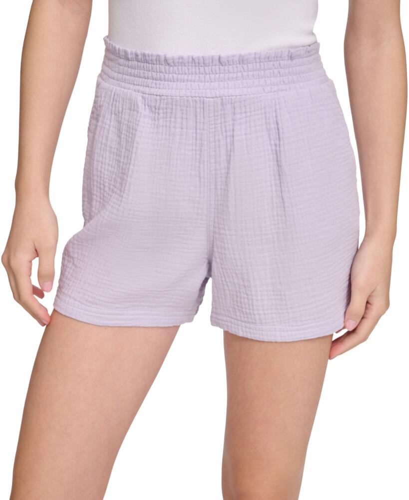 Calvin Klein Jeans Women's Smocked-Waist Double-Crepe Pull-On Cotton Shorts - Orchid Cover