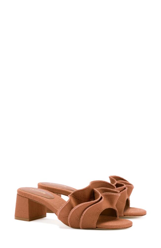 Larroudé Brigite Ruffle Raffia Sandal in Caramel Cover