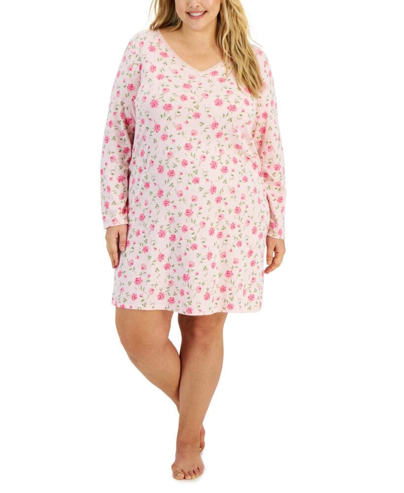 Charter Club Plus Size Cotton Lace-Trim Nightgown, Created for Macy's - Sweet Roses Cover