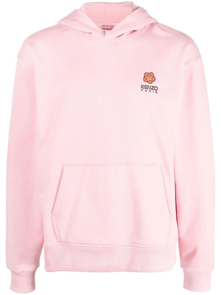 Kenzo logo-embroidered long-sleeved hoodie - Pink Cover