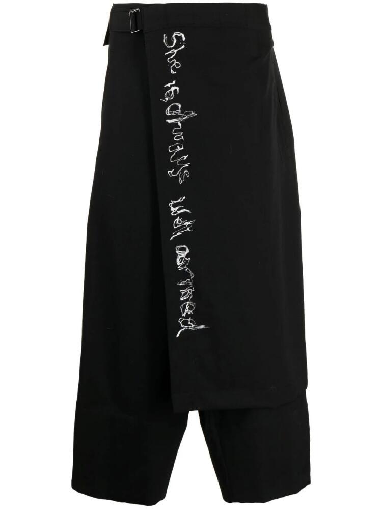 Yohji Yamamoto wrap-design wool cropped trousers - Black Cover