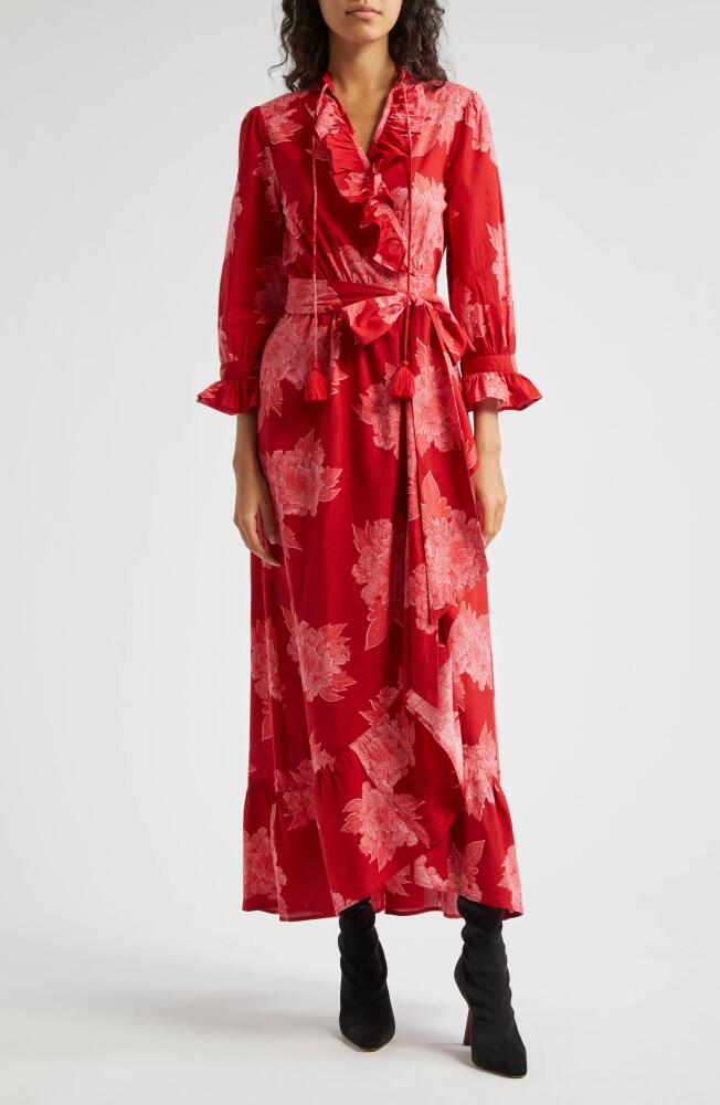 MILLE Simone Floral Cotton Wrap Dress in Crimson Floral Cover