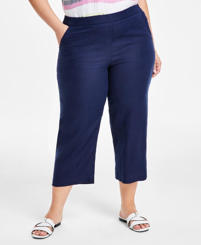 Charter Club Plus Size 100% Linen Cropped Pants, Created for Macy's - Intrepid Blue Cover