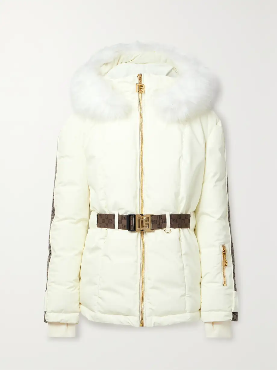 Balmain - Belted Hooded Faux Fur And Jacquard-trimmed Shell Ski Jacket - Ivory Cover