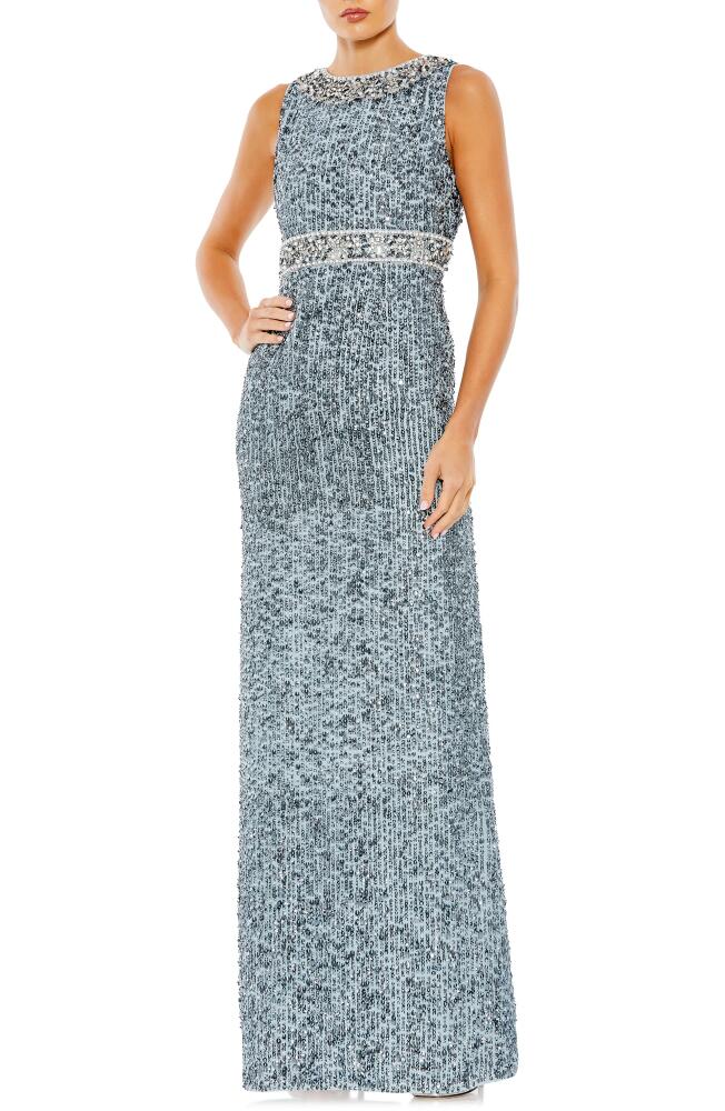 Mac Duggal Bead & Sequin Column Gown in Slate Blue Cover