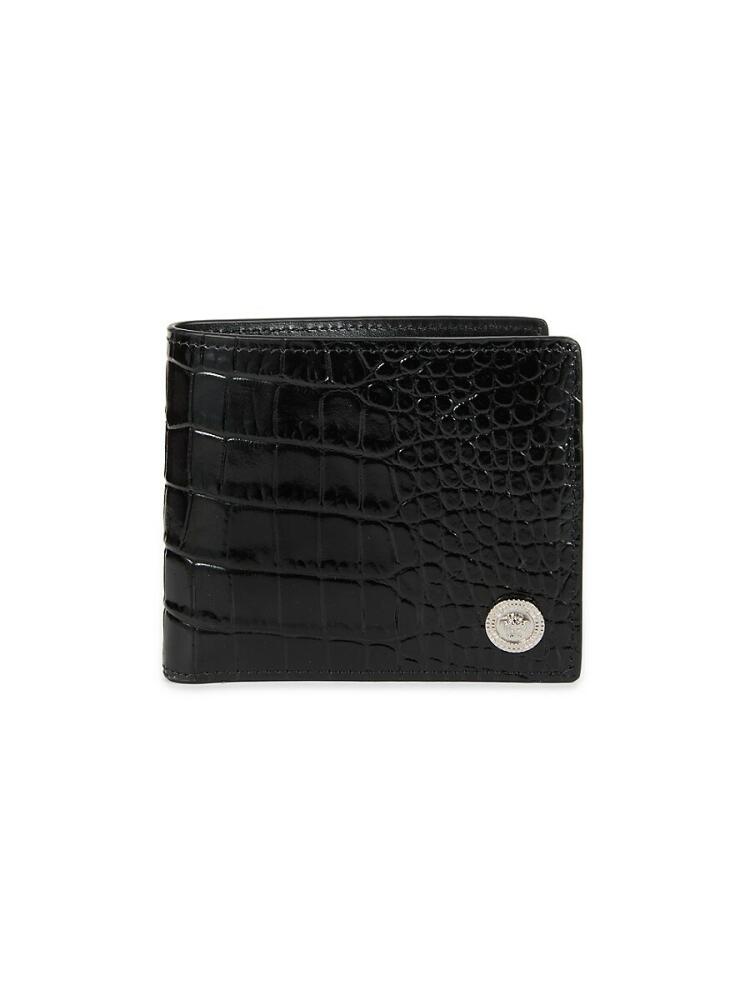 Versace Men's Croc-Embossed Leather Bifold Wallet - Black Cover