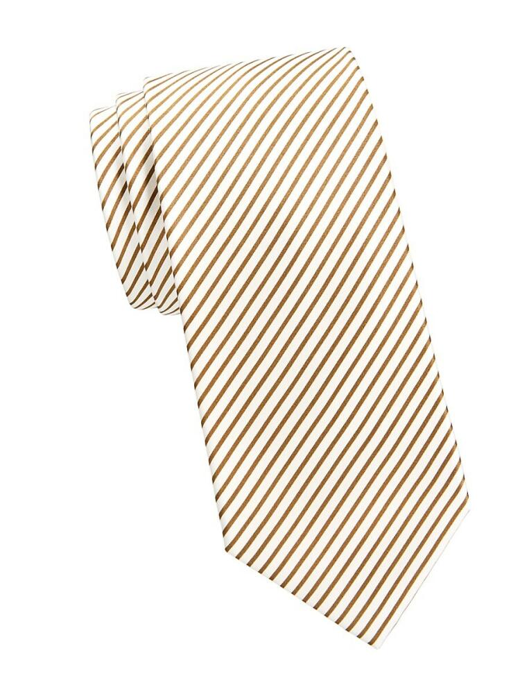 Brioni Men's Striped Silk Tie - White Black Cover