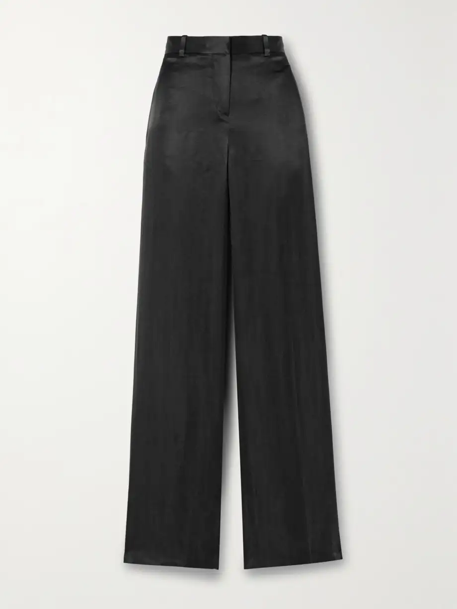 The Row - Bany Wool-satin Wide-leg Pants - Black Cover