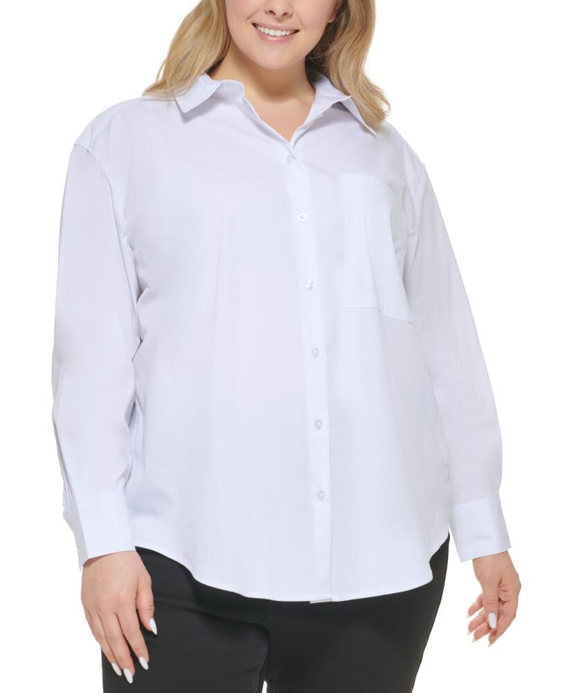 Calvin Klein Jeans Trendy Plus Size Boyfriend Shirt - White Cover