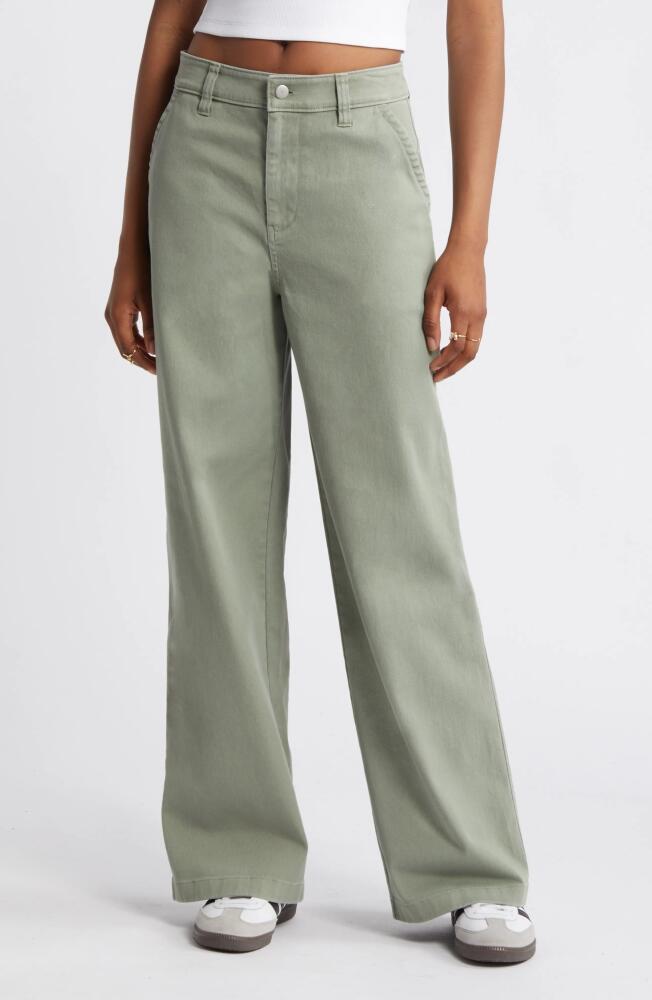 BP. High Waist Wide Leg Twill Pants in Green Halo Cover