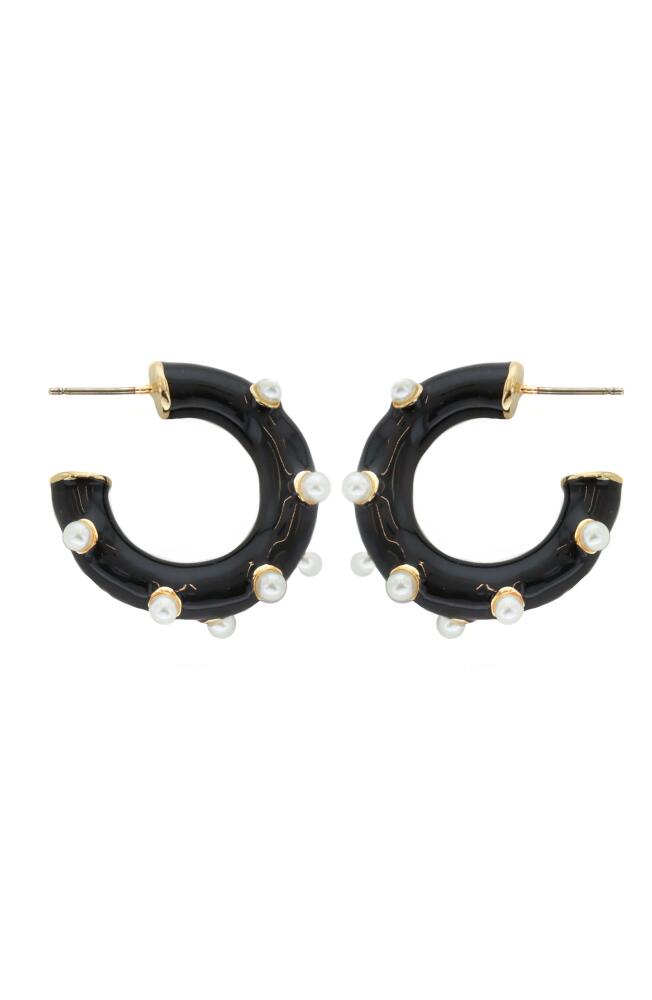 Panacea Imitation Pearl Hoop Earrings in Black Cover