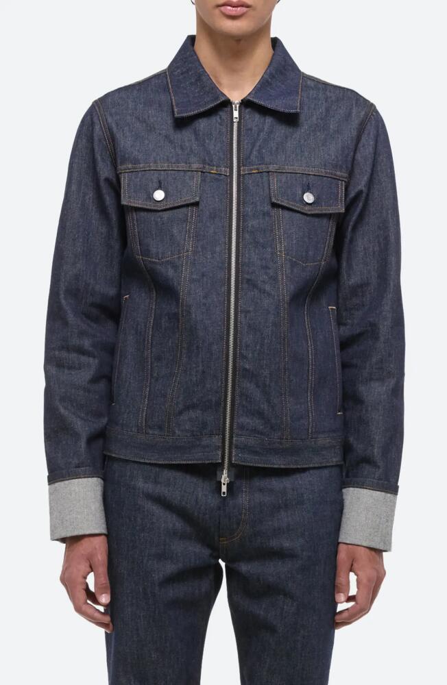 Helmut Lang Contrast Cuff Denim Trucker Jacket in Raw Indigo Cover