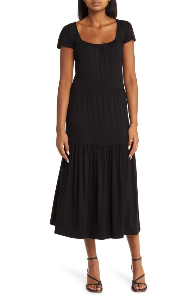 Loveappella Tie Back Tiered Maxi Dress in Black Cover