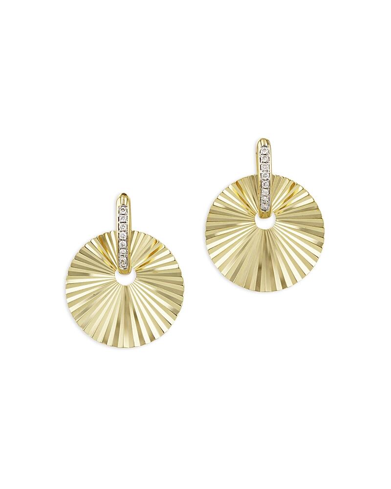 Phillips House 14K Yellow Gold Aura Diamond Fluted Discs Dangle Hoop Earrings Cover