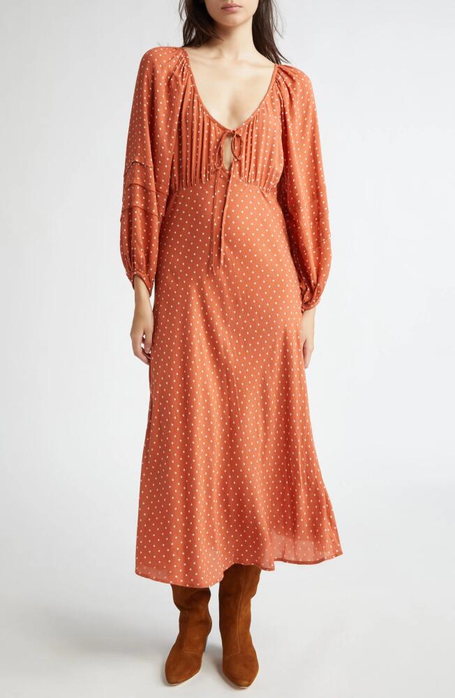 MILLE Suki Polka Dot Long Sleeve Cotton Blend Dress in Terracotta Dot Cover