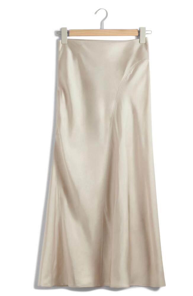 & Other Stories Satin Midi Skirt in White Dusty Light Cover