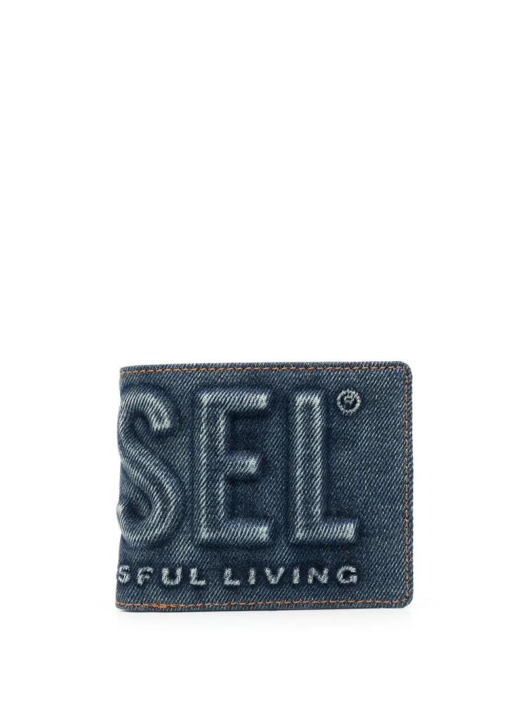 Diesel embossed-logo denim wallet - Blue Cover