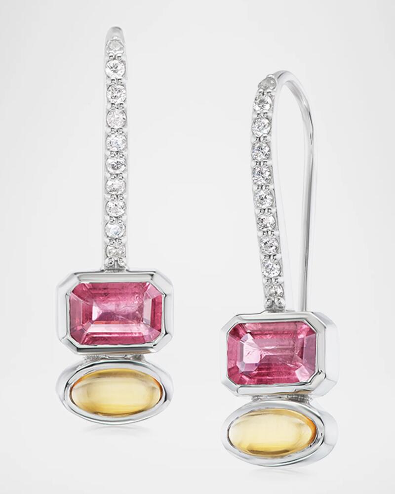 Sheryl Lowe Pave Diamond, Pink Tourmaline, And Citrine Stone Drop Earrings Cover