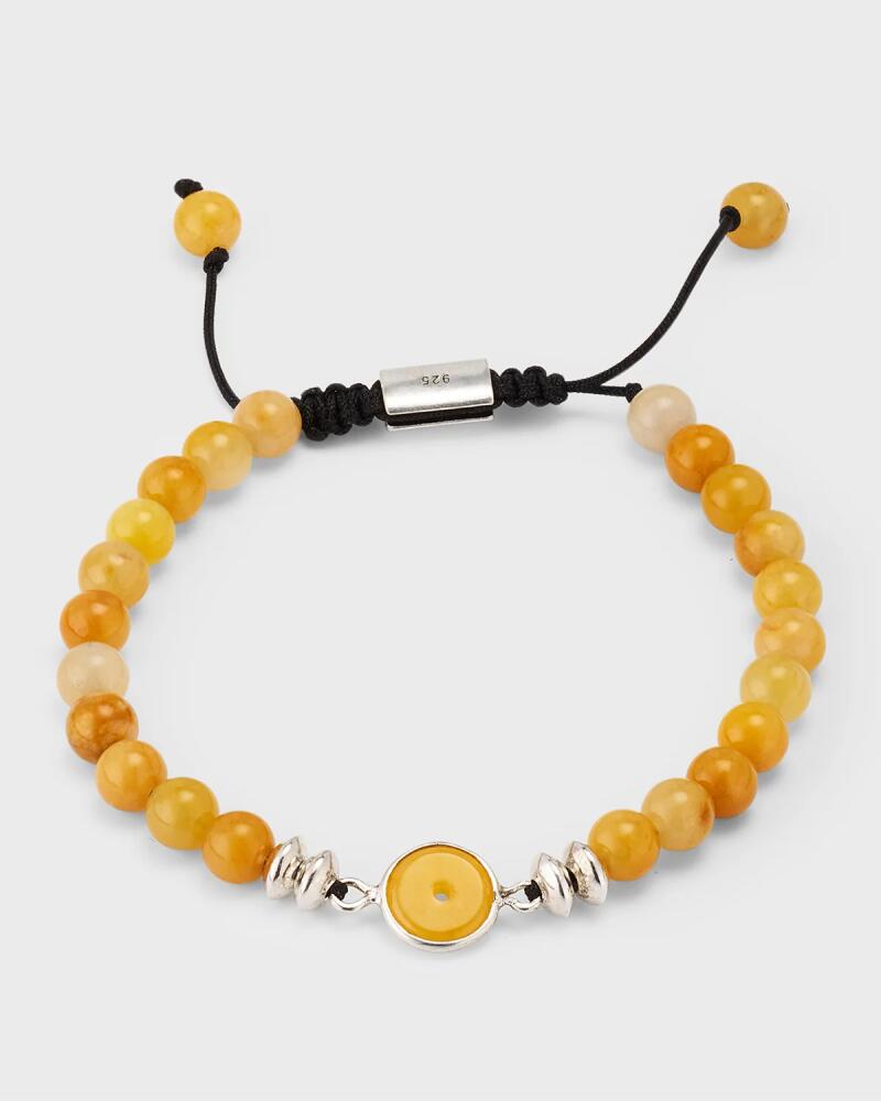 Jan Leslie Men's Yellow Jade Beaded Bracelet with Sterling Silver Cover