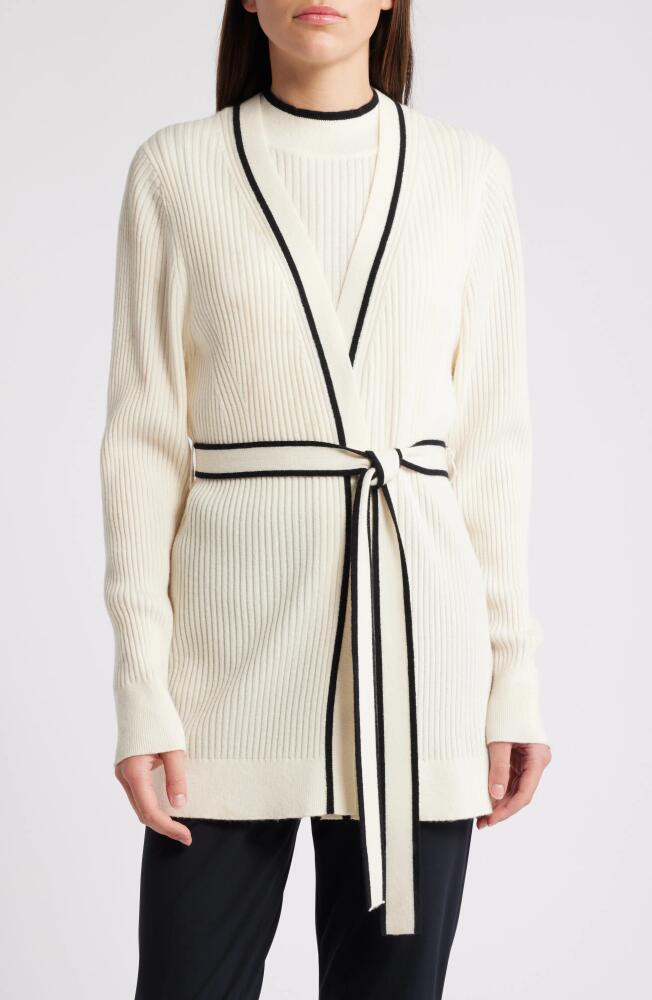 BOSS Ferinia Tie Waist Wool & Cashmere Rib Cardigan in Soft Cream Cover