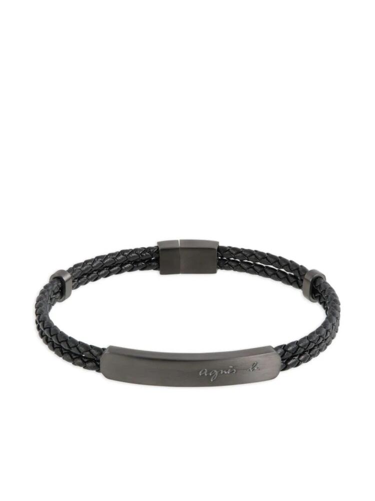 agnès b. logo-engraved braided leather bracelet - Black Cover