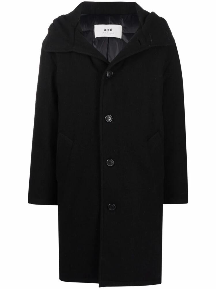 AMI Paris hooded single-breasted coat - Black Cover