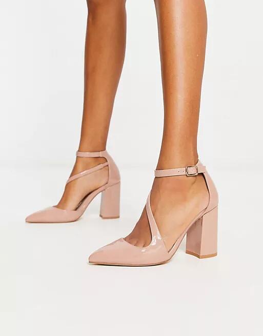 London Rebel pointed block heel shoes in beige-Neutral Cover