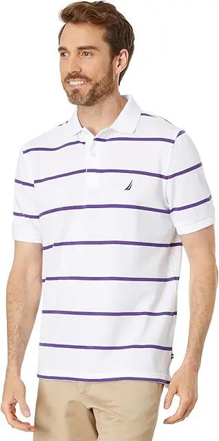 Nautica Classic Fit Striped Deck Polo (Bright White) Men's Clothing Cover