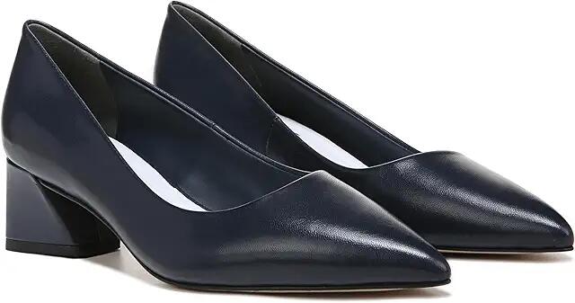 Franco Sarto Racer Pointed Toe Block Heel Pump (Navy Blue Leather) High Heels Cover