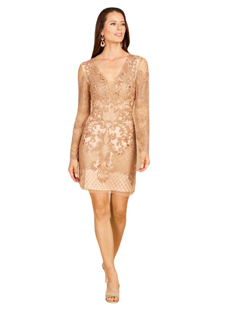 LARA New York Long Sleeve Beaded Cocktail Dress in Rosegold Cover