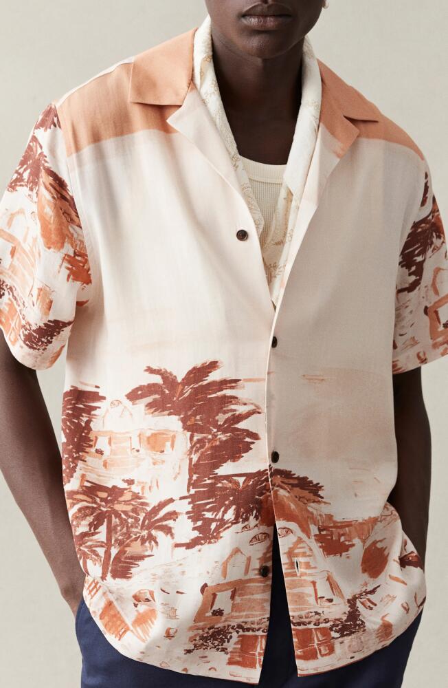 Les Deux Coastal Print Lyocell Camp Shirt in Terracotta Cover