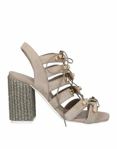 Cesare Paciotti 4us Woman Sandals Dove grey Soft Leather, Natural raffia Cover