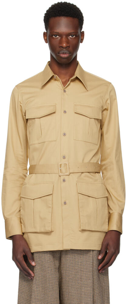 Dries Van Noten Beige Belted Utility Shirt Cover