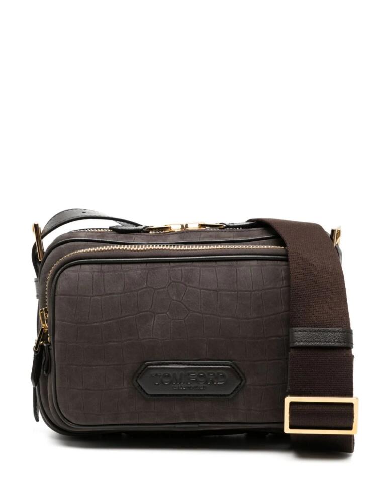 TOM FORD crocodile-effect leather messenger bag - Brown Cover