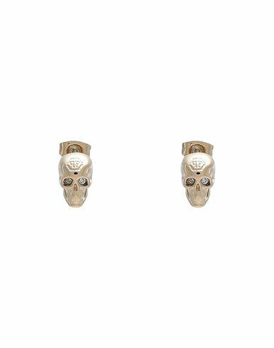 Philipp Plein 3d Skull Woman Earrings Gold Stainless Steel, Crystal Cover