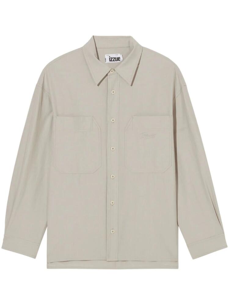 izzue logo-embroidered drop-shoulder shirt - Neutrals Cover