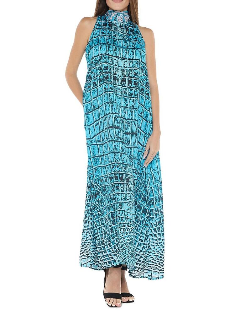 Ranee's Women's Mockneck Maxi Shift Dress - Teal Blue Cover