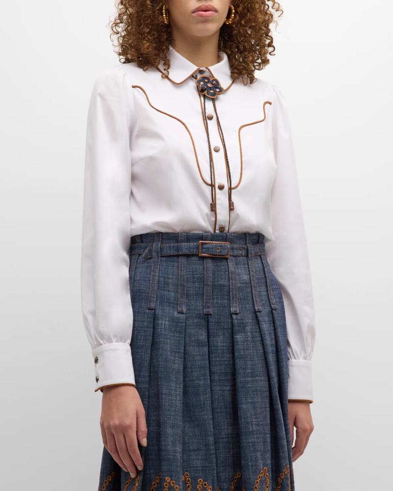 Maison Common Western Inspired Button-Front Shirt with Bolo Tie Cover