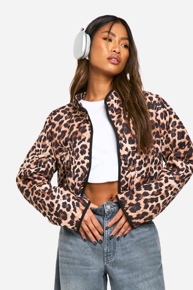 boohoo Womens Leopard Print Quilted Cropped Jacket - Multi Cover