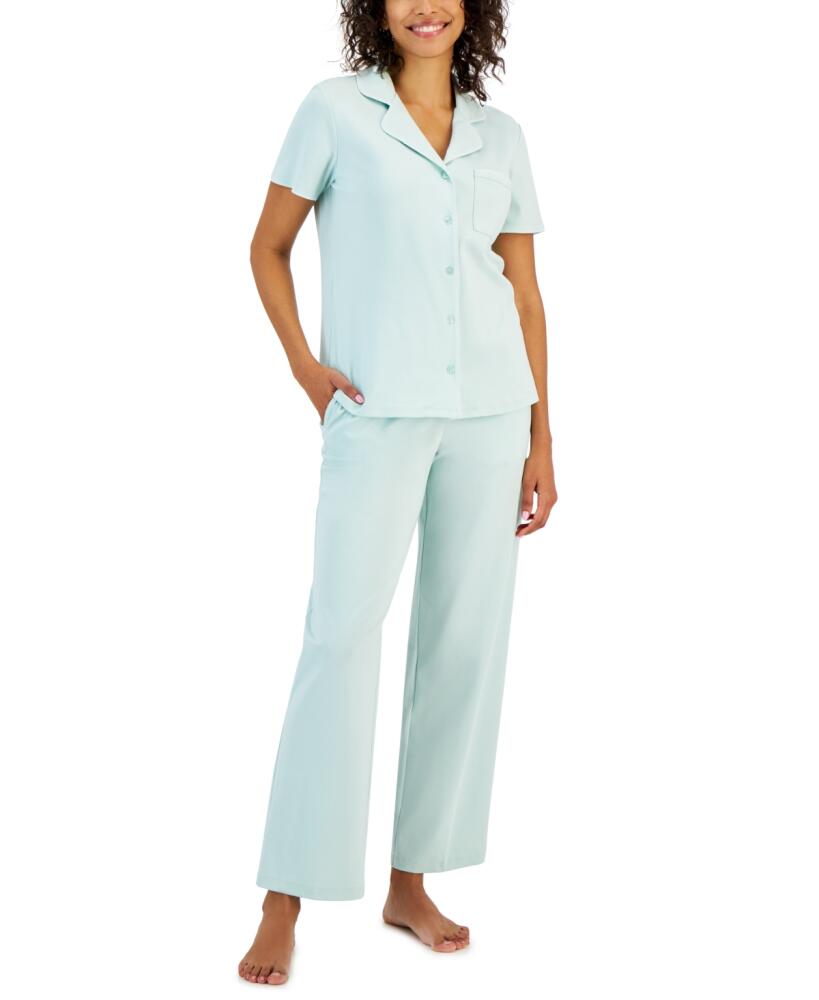 Charter Club Women's 2-Pc. Notched-Collar Pajamas Set, Created for Macy's - Fuzzy Green Cover