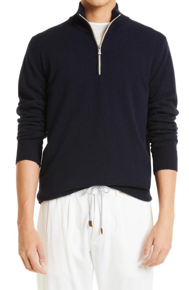 Eleventy Men's Cashmere Quarter Zip Sweater in Blue Cover