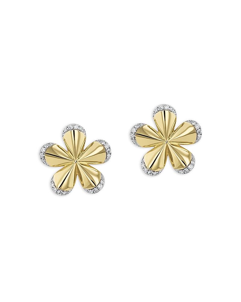 Phillips House 14K Yellow Gold & Rhodium Diamond Pave Edge Forget-Me-Not Medium Stud Earrings Cover