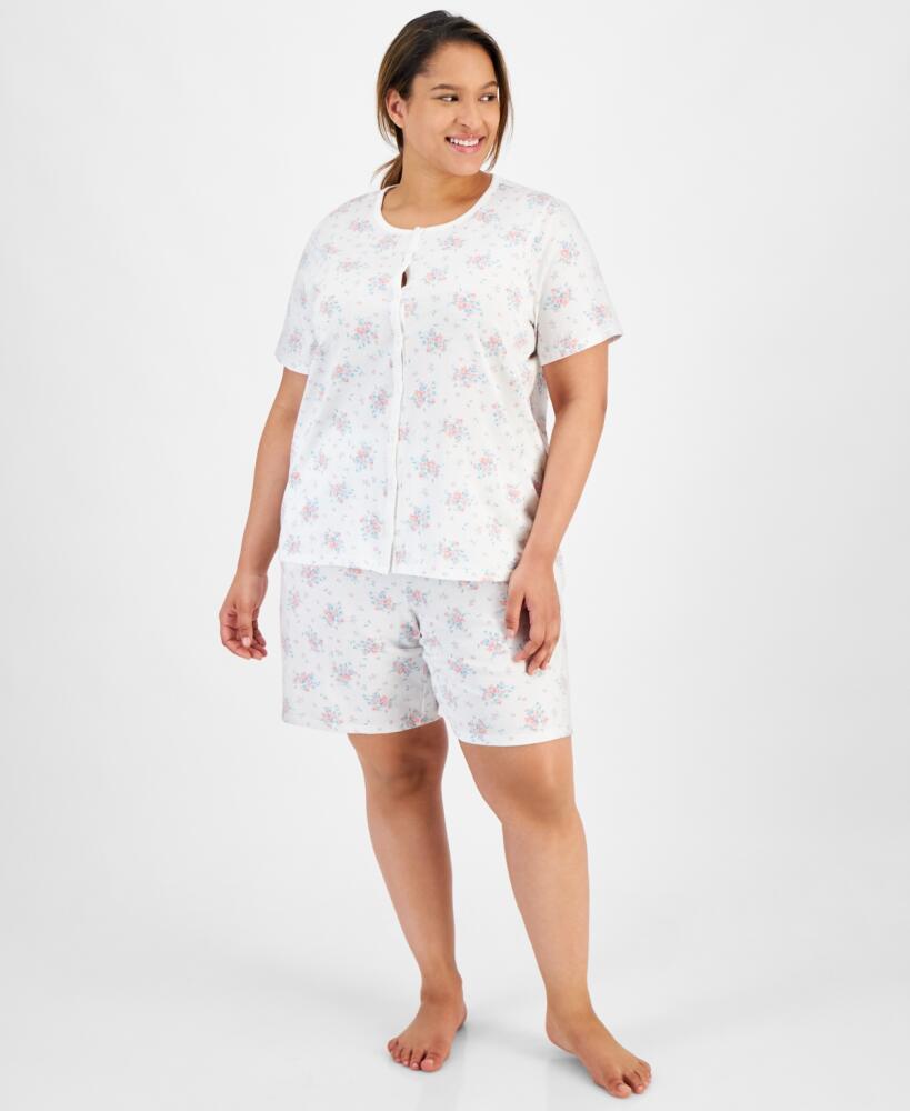 Charter Club Plus Size Cotton Floral Bermuda Pajamas Set, Created for Macy's - Trail Floral Cover