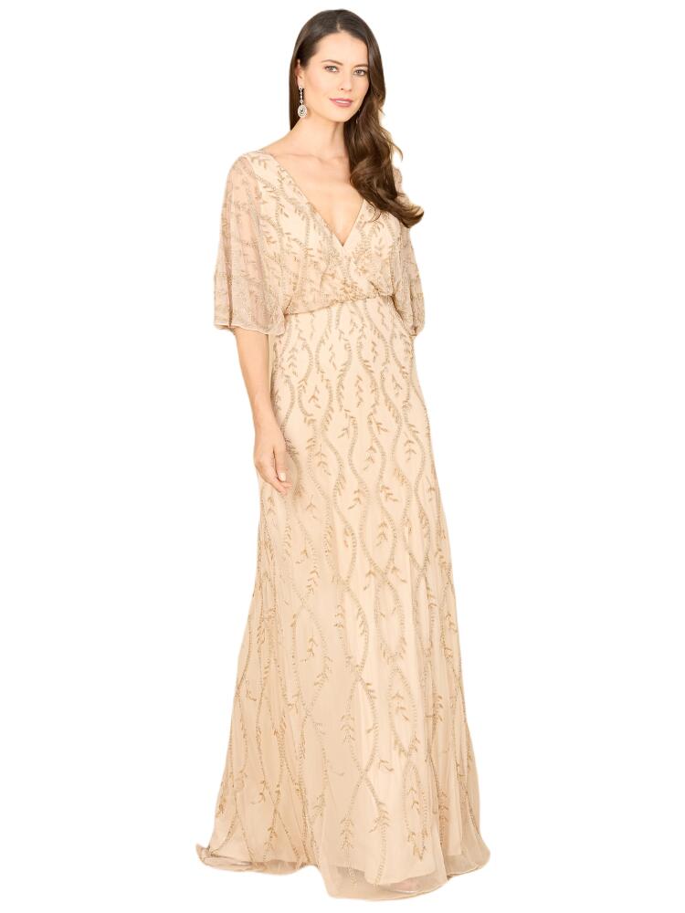 LARA New York Illusion Cape Sleeve Beaded Gown in Champagne Cover